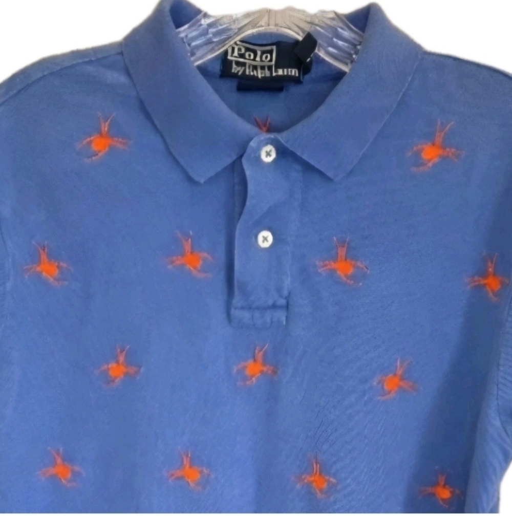 Polo Ralph Lauren Mens Custom Fit Polo Shirt Size M Blue Spider Embroidery